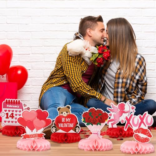 DTOFOOT 10 Pcs Honeycomb Centerpieces for Table, Honeycomb Centerpiece Decor for Birthday Party Supplies (Valentines Day S...