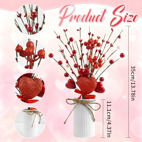 Luabue 2 Sets Valentines Day Decorations for Home, Valentines Table Decor Red Valentine Picks with Pearls Artificial Flowe...