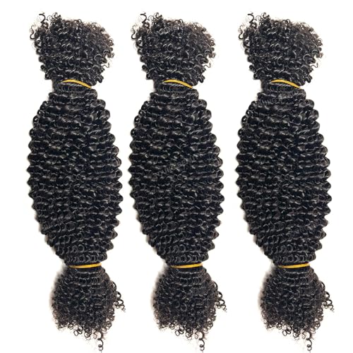 Afro Kinky Curly Bulk Human Hair for Twists/Braids/Permanent Micro Locs Bulk Human Hair Extensions For Braiding 100g/Bundles 22inch Natural Black