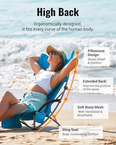 KingCamp Low Beach Chairs, Folding Portable Chair for Adults Lightweight Extra Wide Seat 300lbs Heavy Duty Oversized Backp...