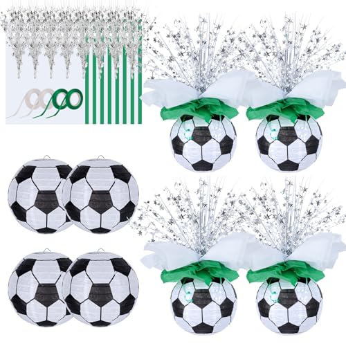 36 Pieces Soccer Paper Lanterns Centerpieces Decorations 8'' Soccer Lanterns Table Centerpieces with Metallic Foil Centerp...