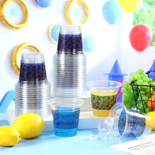 LemonRoad 100 Pcs Blue and Gold Rings Plastic Cup 12oz Clear Disposable Cartoon Cups Cold Beverage Drinking Container for ...