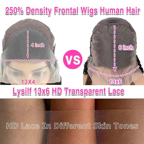 Bob Wig Human Hair 13x6 Deep Wave HD Lace Front Wigs Human Hair 250% Density Bob Curly Lace Frontal Wigs Brazilian Virgin Human Hair Wigs Pre Plucked with Baby Hair (Natural Color,10Inch)