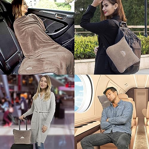 BlueHills Premium Soft Travel Blanket Pillow Airplane Flight Blanket Throw in Soft Bag Pillow case with Luggage Belt & Bac...