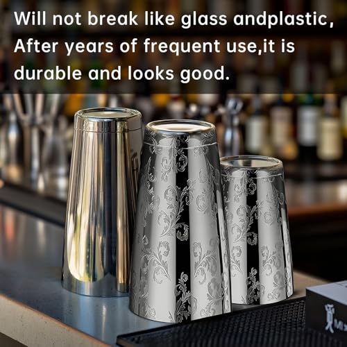 Cocktail Shaker Stainless Steel Boston Shaker Tin with Etched Pattern Martini Drink Shaker Professional (Style4)