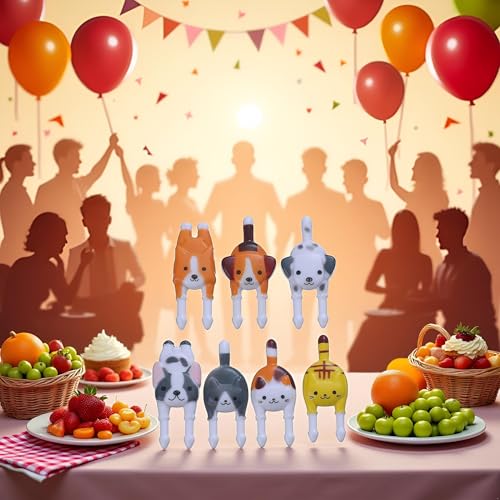 7Pcs Cute Reusable Safety Plastic Food Fruit Fork Picks, Animals Cake Dessert Forks Mini Cartoon Puppy Dog Toothpick for P...