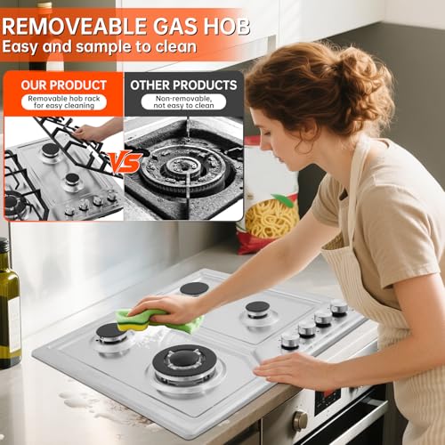 22″x20″ Built in Gas Cooktop 4 Burners Stainless Steel Stove with NG/LPG Conversion Kit Thermocouple Protection and Easy t...