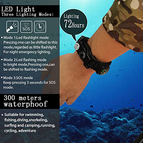 Daarcin Survival Paracord Bracelet,Fire Starter,Waterproof SOS Light, Compass, Whistle, Adjustable AK87 20 in 1,Outdoor Ul...