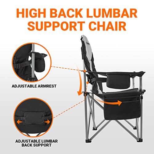 KingCamp Folding Portable Camping Chairs Oversized Padded Quad Arm Chair with Cooler Bag, Cup Holder and Side Pocket, Heav...