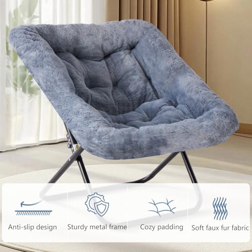 DUMOS Comfy Chair for Adults, Soft Faux Fur Folding Lounge for Bedroom Living Room Dorm Rooms Flexible Reading Chair for T...
