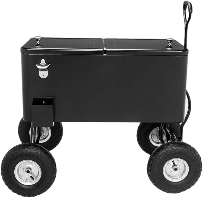 VINGLI 80 Quart Wagon Rolling Cooler Ice Chest, w/Long Handle and 10" Wheels, Portable Beach Patio Party Bar Cold Drink Be...
