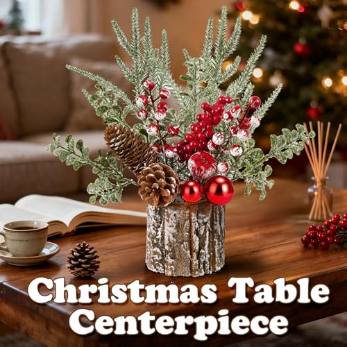 Shaxcoq Christmas Centerpieces for Tables – Tabletop Christmas Decorations with Pine, Cones & Berries – Indoor Holiday Dec...