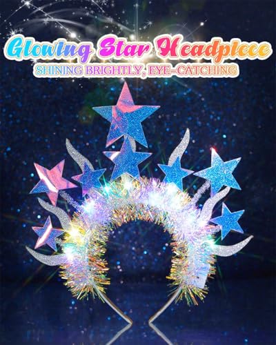 Campsis Led Star Headband, Light Up Star Headpiece, Glowing Festival Holiday Party Hair Accessory