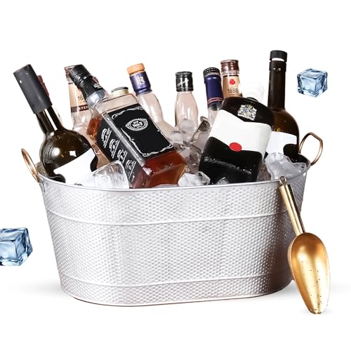 18” Stainless Steel Beverage Tub - 5 Gallon - Gold Handles & Shovel Included - Holds 30 Bottles & Stays Cold for Hours - U...