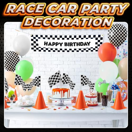 Bedwina Race Car Birthday Party Decorations - (36 Pcs) 12 - 8-Inch Orange Mini Cones for Kids & 24 Black & White Checkered...