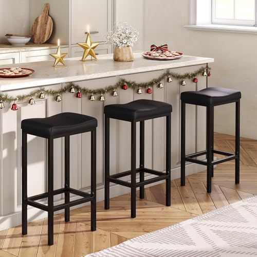HOOBRO Bar Stools, Set of 2 Bar Chairs, Counter Height Stools, Saddle Barstools with Curved Surface, 24.8 Inches, 2.4" Thi...