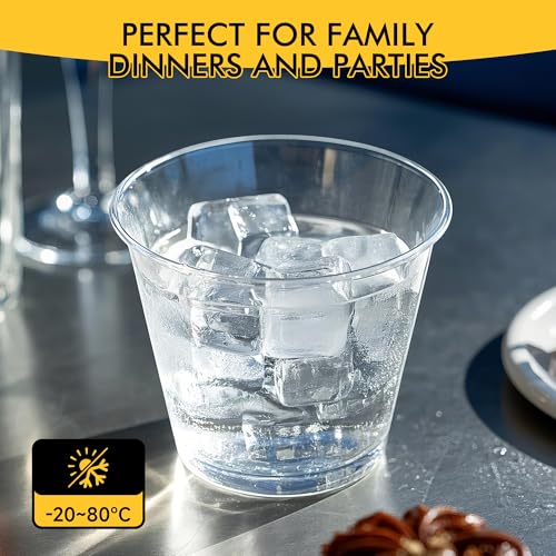 RACETOP 200 Pack 9 oz Clear Plastic Cups for Party, Disposable Clear Cup, Disposable Cups, Wine Glasses Cups, Plastic Cock...