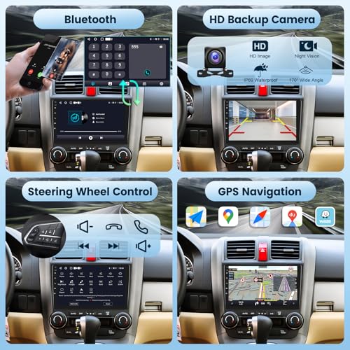 2G+64G Android Car Stereo for Honda CRV 2007-2011 with Wireless Carplay/Android Auto with WiFi GPS Navigation, 9" Touchscr...
