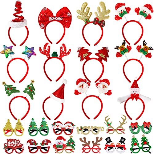 Max Fun 24 Pieces Christmas Glasses Frame and Headbands Set Cute Christmas Decoration Accessories for Holiday Party Favors...