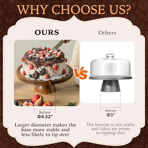 Fyctio Acacia Wood Cake Stand with Lid,12in Round Acrylic Cake Stand with Dome,2-In-1 Reversible Charcuterie Board with Li...