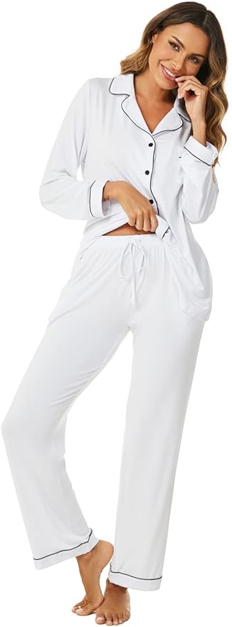 Aamikast Women's Pajama Sets Long Sleeve Button Down Sleepwear Nightwear Soft Pjs Lounge Sets