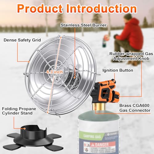 Propane heater, 2000℉ Portable Propane Heater with Foldable Gas Cylinder Stand for Camping, Tent, Hiking, Ice Fishing, and...