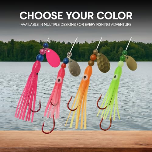 KOKOPROS Squid Fishing Hoochies 10 Pack -Glow Fresh Water Kokanee Salmon Trolling Lures with Pre-Rigged Octopus Hooks - Sp...