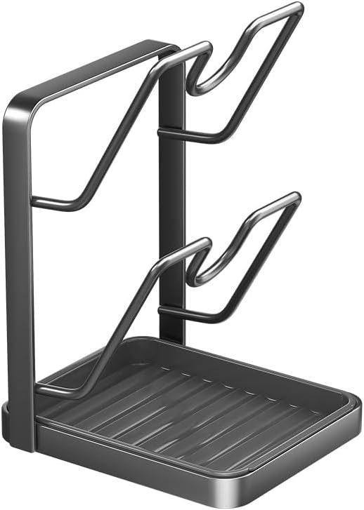Kitchen Pot Lid Storage Rack - Pot Lid Holder - Pot Lid Rack while cooking - Pot Lid Organizer (Gray, 2-Layer)