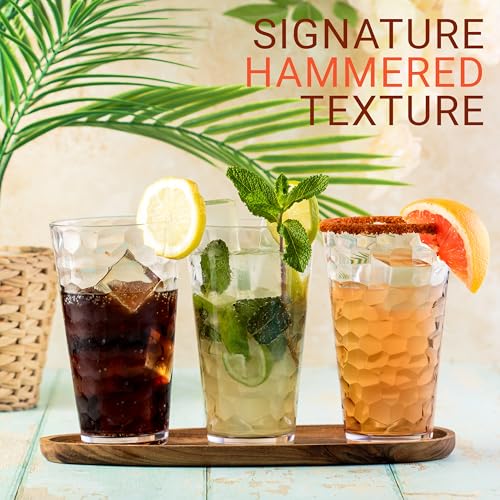 Bravario Hammered Plastic Drinking High Tumbler, Dishwasher-Safe Premium Quality Glasses, BPA-Free Reusable Outdoor Cups, ...