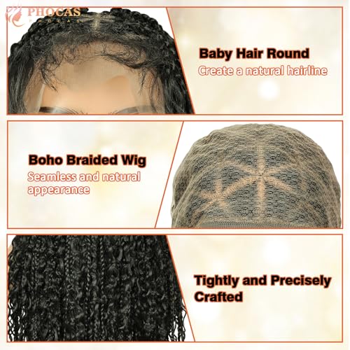 PHOCAS Boho Braid Wig 48'',Knotless Braided Wigs Natural Black,Curly Ended Double Full Lace Box Braids Wig for Women
