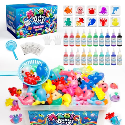 Kiditos Magic Water Elf Toy Kit–Squishies for Kids, 20 Gels & 10 Molds, Magic Gel Water Pets Sensory Toy, Fun DIY Craft Ki...