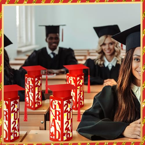 Tellingyou 9 Pcs Graduation Table Centerpieces Boxes 2026 Graduation Lantern Boxes with LED Light Small Cap Table Decorati...