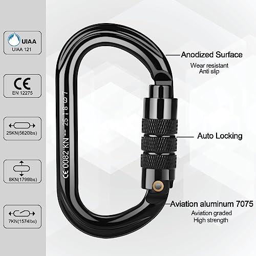 FVW CE Certified Auto Locking Climbing Carabiners, Professional 25KN (5620 lbs) Heavy Duty Caribeaners for Rappelling Swin...