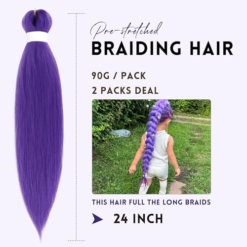 Arcpor Long Purple Braiding Hair Pre Stretched Synthetic Braiding hair Extensions for Braids, Purple Hair Extensions for S...