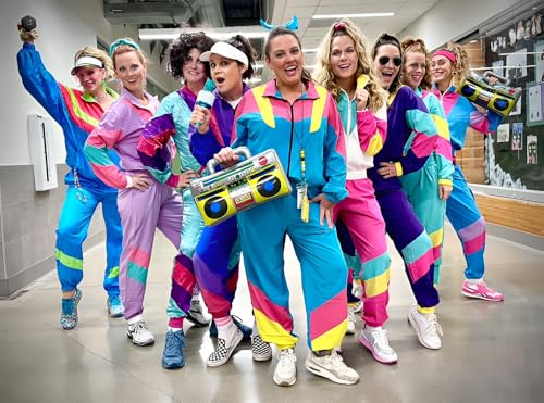 ZDT Women's Color Block 80s 90s Outfit 2 Piece Costume Zip Up Windbreaker Track Suits Set New