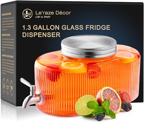 Glass Drink Dispenser for Fridge - 100% Leakproof Stainless Steel Spigot - Liquid Laundry Detergent Dispenser, Punch Bowl ...