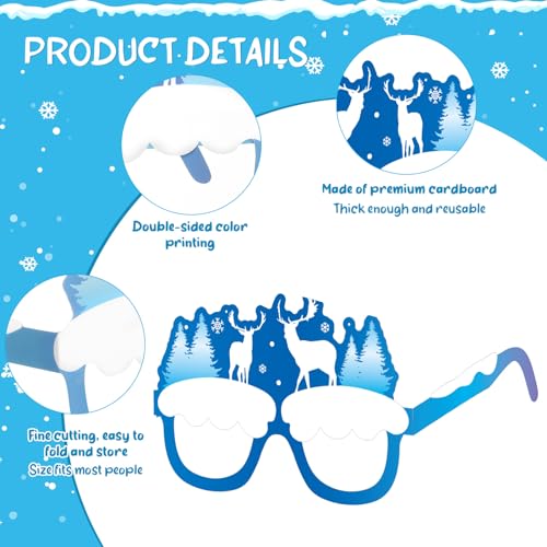 Harrycle 36 Pcs Winter Party Favors Snowflake Paper Eyeglasses Winter Wonderland Party Decorations Photo Booth Props for C...