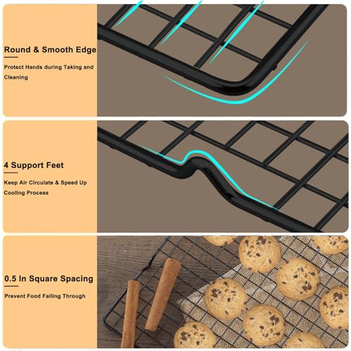 Hunnycook 15.8”×9.8” Cooling Rack, 3P Stainless Steel Baking Rack, Oven Safe Cooling Racks for Cooking and Baking, Black R...