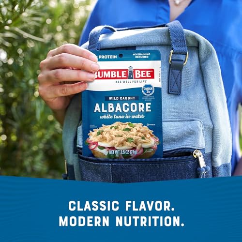Bumble Bee Chunk White Albacore Tuna in Water, 2.5 oz Pouches (Pack of 12) - Ready to Eat Wild Caught Tuna Packet - 16g Pr...