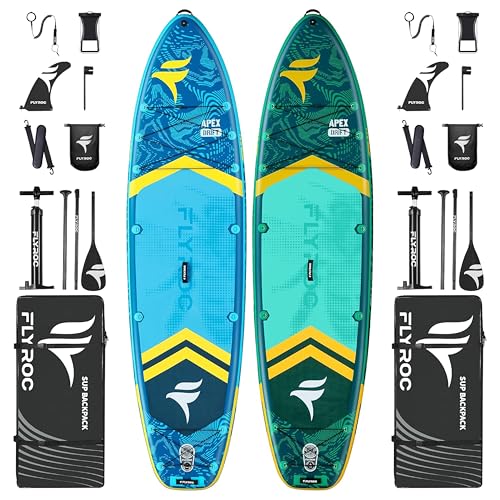 11'6x35'' Extra Wide Inflatable Paddle Board, 2-Pack(Green & Blue)-450lb Capacity Stand Up Paddle Board for Adults (x3), S...