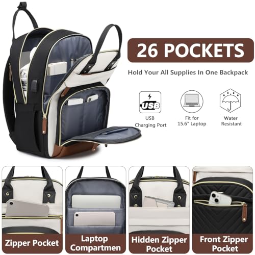 Laptop Backpack for Women Bag - 15.6 inch Work Travel Backpack with USB Charger College Bookbag Waterproof Business Comput...