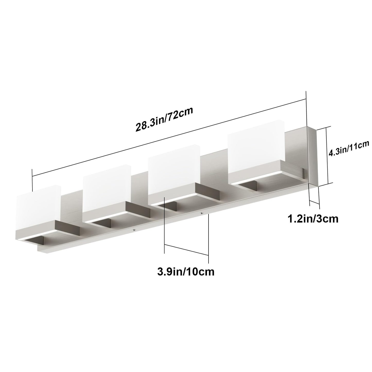 Tipace 4 Lights LED Modern Vanity Light Brushed Nickel Bathroom Lighting Fixture Up and Down Bathroom Wall Light Over Mirror(White Light 6000K)