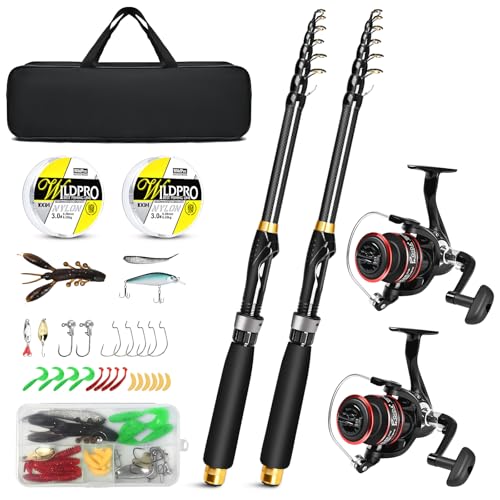 Kalynsung 6.89ft Fishing Rod and Reel Combo, 2PCS Telescopic Carbon Fiber Fishing Rod, Spinning Reels *2, Fishing Line *2,...