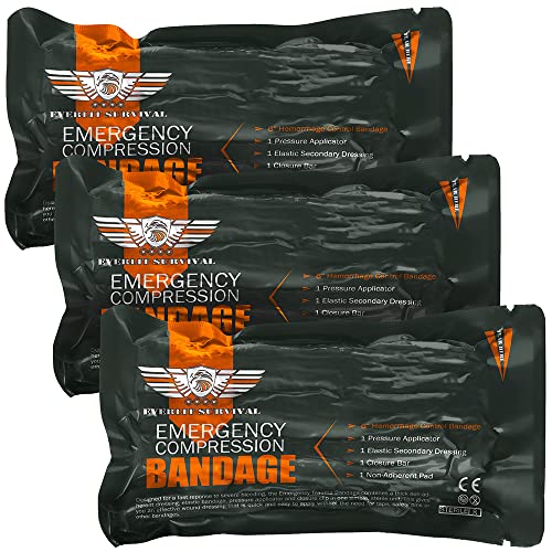 EVERLIT Israeli 6 Inch Emergency Bandage Compression Trauma Pressure Wound Dressing Sterile Vacuum-Sealed Packaging for Bl...