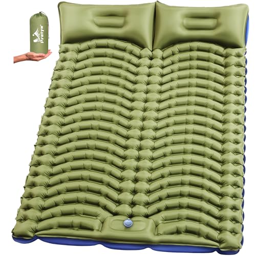 Pretyw Double Sleeping Pad for Camping - Ultralight Camping Mattress with Pillow, Built-in Foot Pump, Compact Inflatable ...