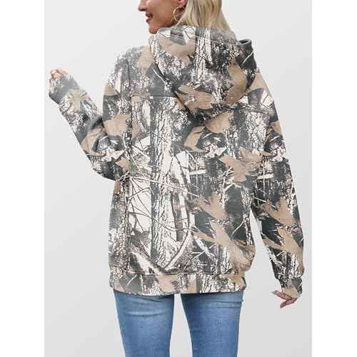 ANRABESS Women Camo Hoodies Long Sleeve Maple Leaf Print Fleece Oversized Casual Pullover Sweatshirt 2025 Fall Preppy Clothes