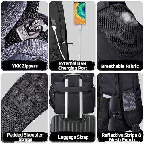 MOZETO Laptop Lunch Backpack for Men, Tactical Inspired Utility Anti-Theft Work Bag with Cooler Compartment Lunchbox (Blac...