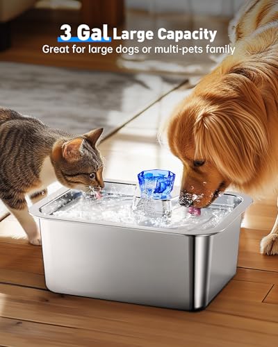 Stainless Steel Dog Water Fountain, 3 Gallon Extra Large Pet Drinking Fountain for Large Dogs & Multi-pet, Automatic Dog W...