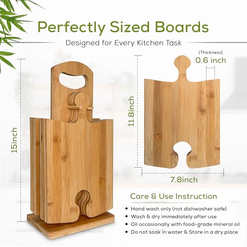 UniBrands 4pcs Bamboo Boards Set with Stand, charcuterie, serving, platters.