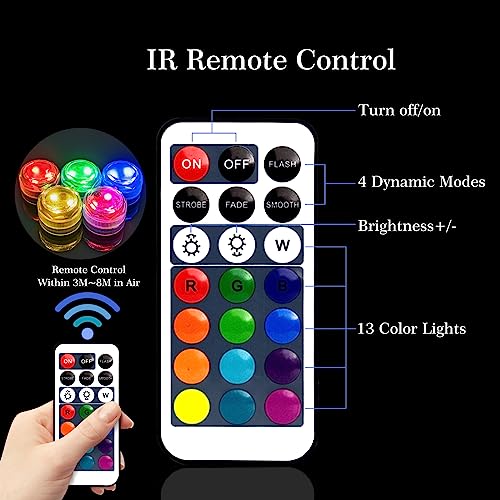 Submersible Led Lights with Remotes, Waterproof Tea Lights Candles Battery Operated RGB Color Changing Small Led Light for...